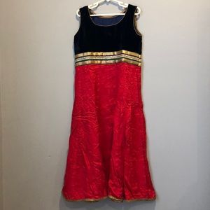 Girls Blue Velvet and Red Kurta/Tunic